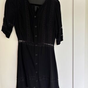 Reformation Elegant Black Lace Trim Dress